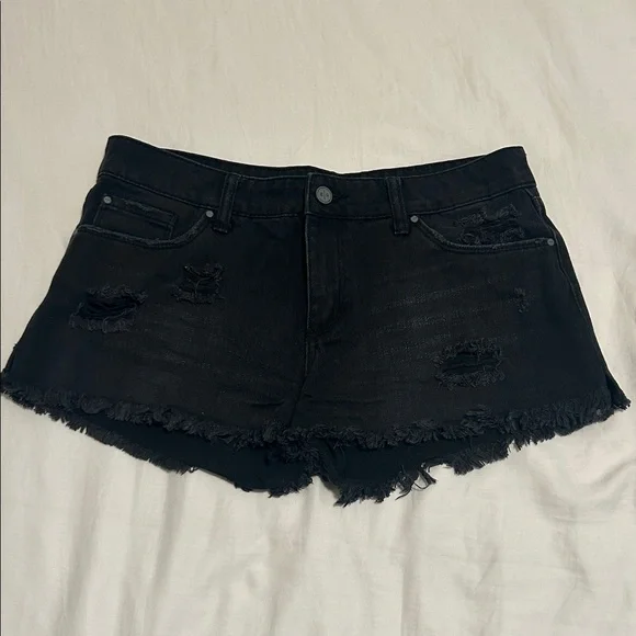 bp Black Distressed Frayed Hem Denim Shorts - Picture 1 of 3